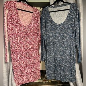 Victorias Secret SET-2-Floral MODAL Cotton LongSleeve LaceTrim Sleep Dress/Shirt